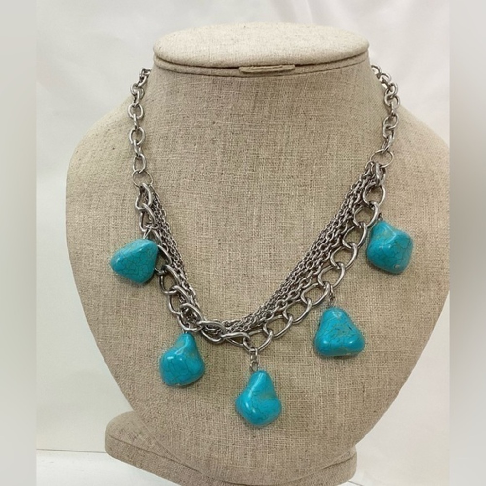 Silver tone Turquoise Double Strand Necklace